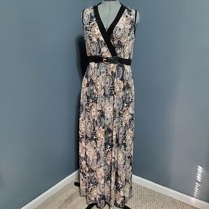 Elie McCarthy Black and Cream Paisley Maxi Dress Size XL